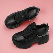 Women's Leather Wedge Casual Sneakers, Lace-Up Platform Sneakers, Anti-Slip Shock Absorbing High Heeled Fashion Sneakers