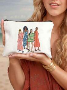 Funny Canvas Organizer Bag, Print Pattern, Thanksgiving Gift, Fashion Multifunctional Zipper Makeup Travel Bag, Perfect Gift For Mom For Daughter, Holiday Gift, Birthday Gifttravel Essentials Vacation Summer Back To School School Stuff Bag For School Travel Bag For Women Makeup Bag For Travel