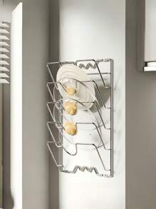 1 pièce Étagère de rangement murale de cuisine à 5 niveaux | Organisateur multifonctionnel pour couvercles de casseroles et planches à découper, installation par perçage, gain d'espace