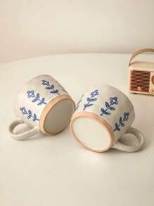 1 Stück/2 Stücke blaue Blumen Kaffeetasse, künstlerischer INS Stil Latte Art handbemaltes Blumen Design, hochwertige Keramik Trinkbecher für Café, Restaurant, Zuhause, Rückkehr zur Schule, Geschenk, Kaffee Ecke