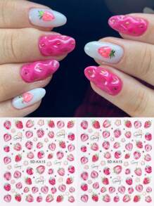 Fruits Strawberry Nail Stickers Grapes Avocado Apple Banana Pineapple Lemon Refreshing Summer Jelly Embossed Fruits Nail Designs 5D Self-Adhesive Nail Decals Adhesive Decoration