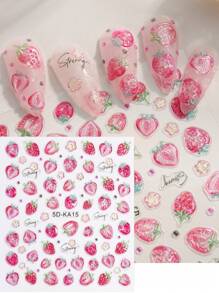 Fruits Strawberry Nail Stickers Grapes Avocado Apple Banana Pineapple Lemon Refreshing Summer Jelly Embossed Fruits Nail Designs 5D Self-Adhesive Nail Decals Adhesive Decoration