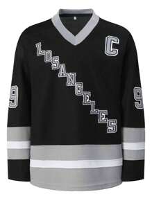 Atonmore Boyfriend Style Men's No.99 Black Hockey Jersey With Embroidered Stitching, Breathable Pullover