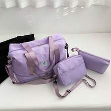 3PCS Designer Handbags, Tote Bags For Women, Dorm Room Essentials College, Cruise And  Camping Essential Nylon Travel Bag Set, Purses And Bags For Women, Waterproof And Anti-Scratch Garment Duffle Bag With Matching Crossbody Bag Toiletry Bag, Large Capacity With Wet Pockets, Perfect For Gym, School Or Travel, Gift For Xmas For Men And Women - 紫色 - 查看 2