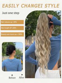 Claw Ponytail Extension Hair Long Wavy Bouncy Curls Brown With Golden Color 24 Inch Heat Resistant - Brown Ombre - View 6