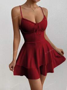 1 Peça Vestido com Cordão Sem Costas Sexy Estilo Y2K, Macacão com Saia Plissada Elegante Adequado para Bar, Festa, Casa e Cerimônia de Formatura, Estilo Transfronteiriço Europeu e Americano 2025