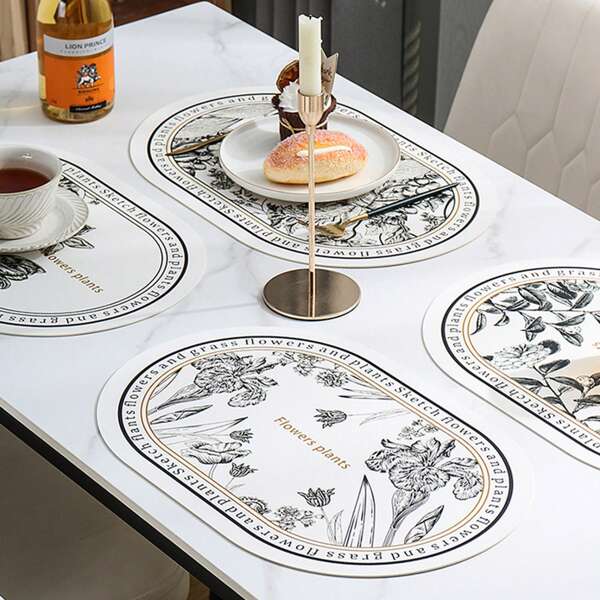 3pcs French & Nordic Black & White Pattern Leather Table Mats, Heat-Resistant, Washable & Wipe-Clean, Decorative Placemats