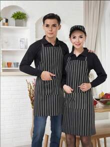 1 件可调节围裙，带 2 个口袋，男女通用烹饪围裙，适用于厨师、厨房、餐厅、酒店、自助餐厅、餐饮服务