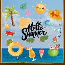 1pc Summer English Beach Party Fruit Print Static Sticker Room Decor Home Decor Stickers Wall Decor