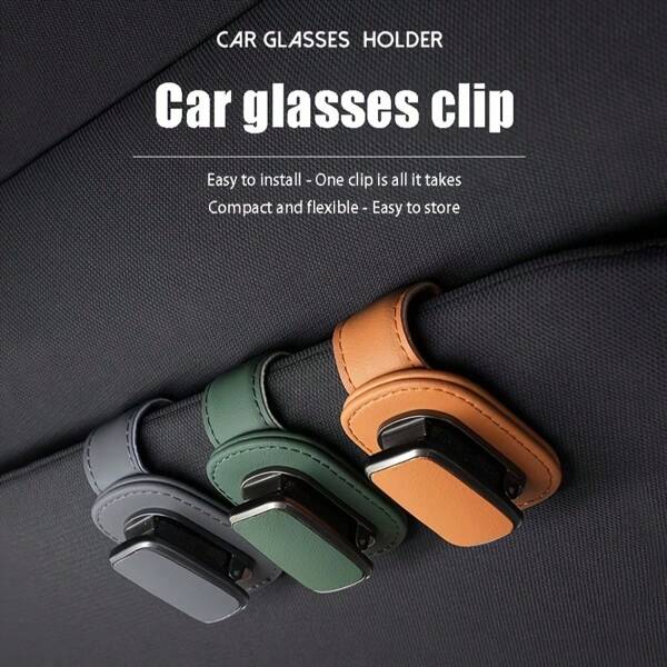 1pc High Quality PU Leather Car Sun Visor Clip, Eyeglasses Holder Car Glasses Rack Interior Sunshade Board Storage Box For Car Sunglasses
