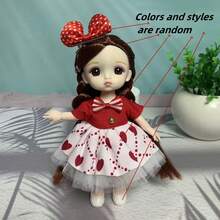 新款6.3英寸时尚女孩娃娃 1/8 BJD娃娃，可爱妆容，可动关节，裸素体 OB11，卡哇伊卡通3D逼真眼睛，漫画脸，卡哇伊娃娃服装，派对礼物，时尚美丽的薄纱连衣裙娃娃 - 彩色 - 查看 3