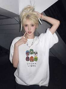 Made In Japan, Spring/Summer Cotton, Round Neck, Loose Fit, Versatile, Simple, English Print Short-Sleeve T-Shirt - White - View 1