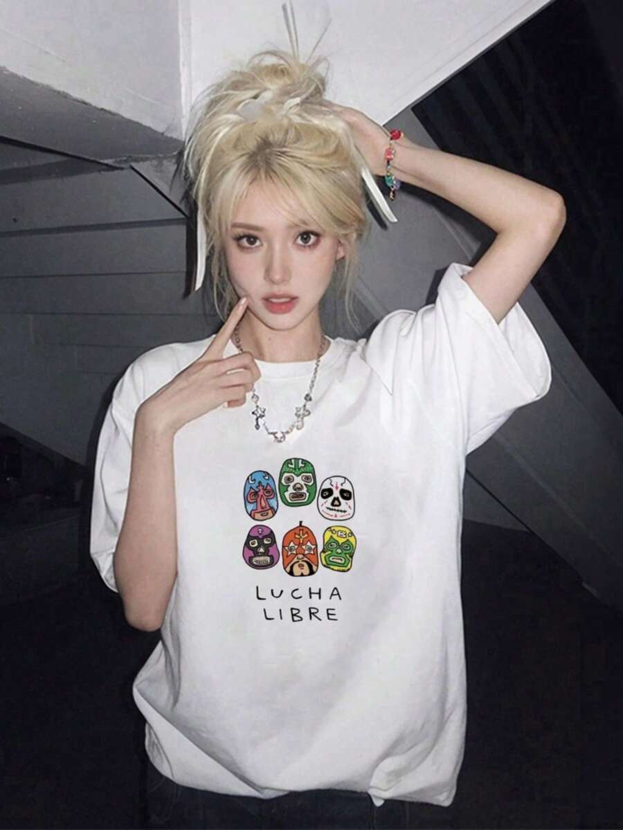 Made In Japan, Spring/Summer Cotton, Round Neck, Loose Fit, Versatile, Simple, English Print Short-Sleeve T-Shirt - White - View 1