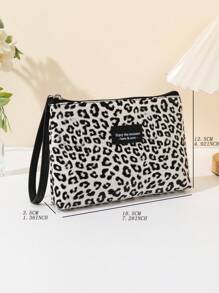 1 pezzo Borsa cosmetica portatile in pelle PU con stampa leopardata, comoda pochette per strumenti di trucco e articoli di bellezza