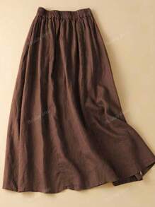 Women's Casual Beach Holiday Mid-Length Skirt, Elastic Waist Bohemian Loose Fit Solid Color, Suitable For Daily Commute, Beach Vacation