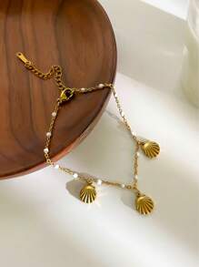 1 pieza Nuevo brazalete de acero inoxidable con colgante de estrella de mar, estilo playa de verano, joyería para mujer