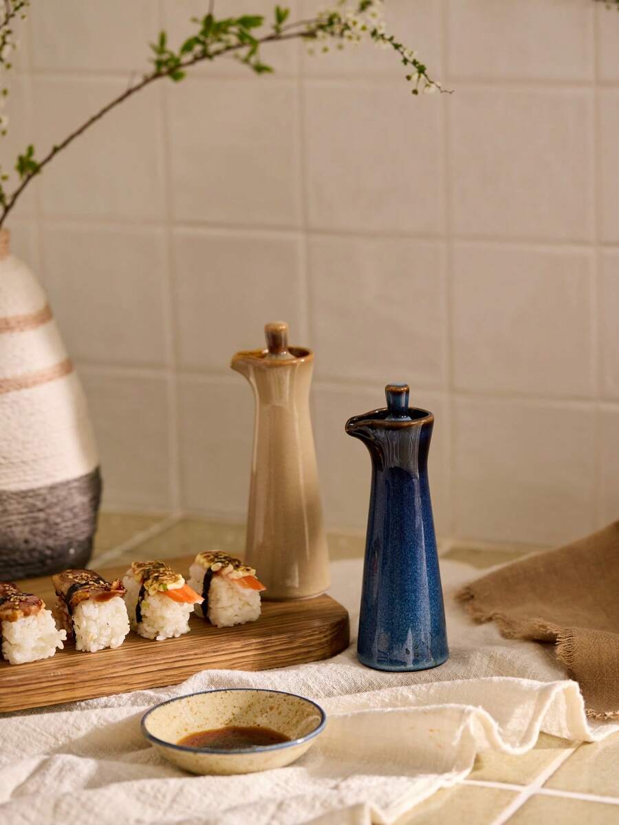 Cirelle 1pc 120ml窑烧陶瓷调味瓶日式油壶酱油瓶醋瓶橄榄油瓶创意调味瓶厨房用品 - 彩色 - 查看 1