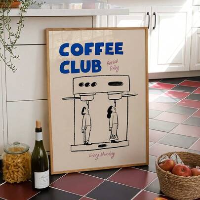 1pc Coffee Club Canvas Poster, Espresso Lover Art Print, Frameless Modern Vintage Wall Decor, Indoor Love Theme Decoration, Suitable For Living Room, Bedroom, Home Office, Kitchen, Bathroom - Spring/Winter Ink Painting