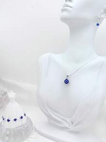 KIT 4 colar com pingente de mau olhado + pulseira + brincos, banhado a prata 925
