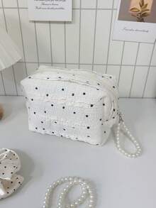 Floral Quilted Cosmetic Bag, Zipper Octagonal Handheld Makeup Bag, Large Capacity Quilted Cosmetic Bag, Cute Ditsy Floral Toiletry Bag For Women, Fluffy Cute Makeup Bag, Gift, Birthday Gift, Graduation Gift - White - View 3