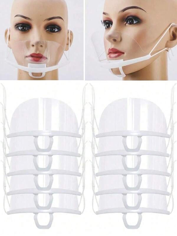 10 piezas Mascarilla reutilizable transparente antivaho, mascarilla protectora transparente de plástico antisaliva para restaurantes, belleza, chef y camarero, accesorios de maquillaje y tatuaje