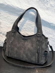 Women's Punk Style Studded Decor Tote Bag, Unique Bags, Large Capacity Shoulder Bag For Daily Used,  Commuting College Tote Bag, Girl Kawaii Fashion Shopping Bag, Mom Gifts Valentine's Day Gift For Girl - Black - View 1