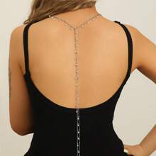 1pc Fashionable Sexy Gold/Silver Chain Faux Pearl Pendant Y-Shaped Necklace/Back Necklace, Body Chain Decor, Suitable For Women Daily Wear, Bikini, Beach, Party, Vacation (Random Quantity)