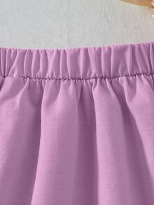 2pcs Young Girl Set, Cute Embroidered Collar Blouse + Casual Patchwork Skirt - Purple - View 6