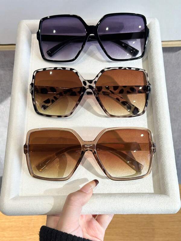 3 pièces Femmes Lunettes de mode basic avec grand cadre carré en plastique multicolore, jamais démodées, parfaites pour la photographie de rue, les festivals de musique, les vacances tropicales à la plage, les accessoires de bureau décontractés
