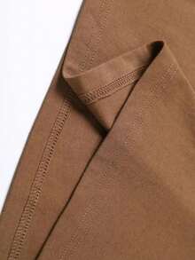 Men's Plain T-Shirt Basic Round Neck Shirt 100% Cotton Knit Blouse - 鏽棕色 - 查看 2