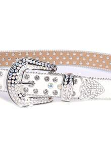 Strass-Gürtelschnalle, unisex funkelnder Legierungs-Stiftschnalle, Straßenmode mit Nieten Dekor, vielseitiger Gürtel für Jugendliche, Sommer, Schule, Herbst, Halloween - 3,8 Volldiamantgürtel - Übersicht 10