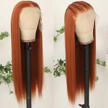 13X6 Platinum White Synthetic Lace Front Wigs 28 Inch Pre Plucked Long Straight Hair Wigs Glueless White Wigs Heat Resistant Fiber Hair Natural Halloween Wigs Platinum Blonde Lace Front Wigs For Women For Daily Christmas Party Cosplay Use - Dark Orange - 查看 6