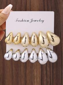 12pcs Gold & Silver Water Drop Shaped Women Fashion Earrings Set