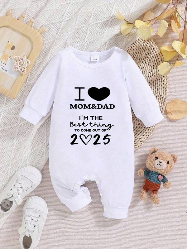 Baby Boy Autumn Winter New Cartoon Welcome 2025 Letter Print Cute Long Sleeve Jumpsuit