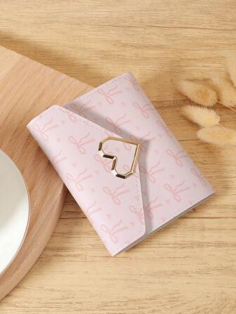 Rosa rosett kärleksmönster vik över liten plånbok fickplånbok liten handväska bifold smal damer plånbok lätt bärbar kreditkortsnyckelfodral kort plånbok söt modern mode för födelsedagspresent jul årsdag kvinnor flickor dam, företag, för årsdag, till jul, på alla hjärtans dag, för födelsedagspresent, för present, för älskare för kvinnor, för flickor, för dam, för kvinna, väska skolmaterial för skolan studentrum och tillbaka till skolan