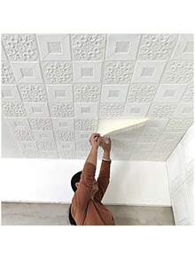 3D Wall Sticker Stereo Ceiling Panel Roof Decor Foam Wallpaper Self-Adhesive Waterproof Decoration IY 3D Ceiling Foam Wall Stickers, Self-Adhesive Waterproof And Moldproof Room Home Living Room Stickers, Bathroom Kitchen Bedroom Decoration - Multicolor - View 5