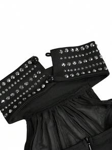 Elegant Women's Rhinestone Embellished Long Sleeve Dress - Black - View 5