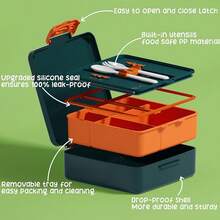 Lonchera Bento para Niños, Lonchera Bento a Prueba de Fugas para Niños Pequeños con 4 Compartimentos, Libre de BPA, Contenedor de Almuerzo Apto para Lavavajillas con Utensilios, Tamaños de Porciones Ideales para Niñas y Niños de 3 a 12 Años para la Escuela - A16. Dinosaurio verde - Ver 3