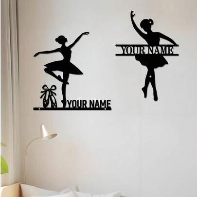 1pc Customized Elegant Female Dancer Theme Metal Wall Art - Personalized Ballet Actress Logo, French Style Female Dancer Silhouette Sculpture - Customized Teen Ballet Dancer Name Decoration Plaque - Cane Rotating Dance Plaque