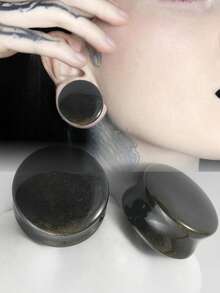 一对朋克黑曜石实心耳洞耳坠双喇叭形耳塞穿孔加固扩耳耳环身体饰品