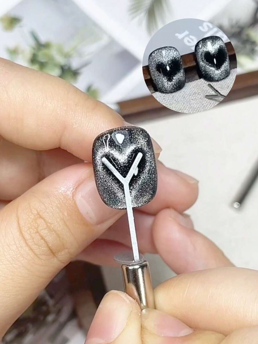 2个Y型心形磁性美甲工具，带磁铁，适用于猫眼心形凝胶美甲DIY，美甲用品