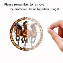 1pc Acrylic 3 Horses Suncatcher, Painted Glass Window Hanging Decor, Vivid Brown-Black Horse Design, Perfect For Home, Garden, Porch Decoration, Ideal Birthday Or Housewarming Gift For Mother, Sister, Women And Men, 2D - Multicolor-gold Rope - View 8