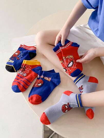 Disney 5 Pairs Kids Spider-Man Marvel Breathable Thin Ankle Socks