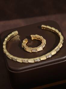rakol 2pcs Fashionable Cubic Zirconia Asymmetrical Decor Ring & Bracelet Set