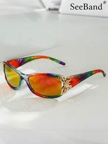 Gafas de moda unisex de estilo Y2K con diseño de mariposa escudo bicolor y coloridas, de moda callejera retro para vacaciones - Multicolor - Ver 7