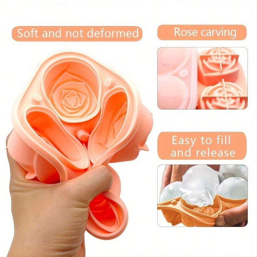 1pc Ice Cube Mold Rose Ice Cube Tray - Multipurpose Mold, Suitable For Chocolate, Pudding, Jelly, Candy And Ice Cubes - Ideal For Cocktails, Whiskey, Iced Tea, Smoothies And Kids Snacks - Easy To Use And Clean - Multicolor - View 1