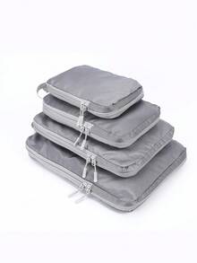 4pcs/Set Compressible Business Travel Organizer Bag, Minimalist Fashion Multi-Functional Vertical Waterproof Storage Pouch - Grey - View 3