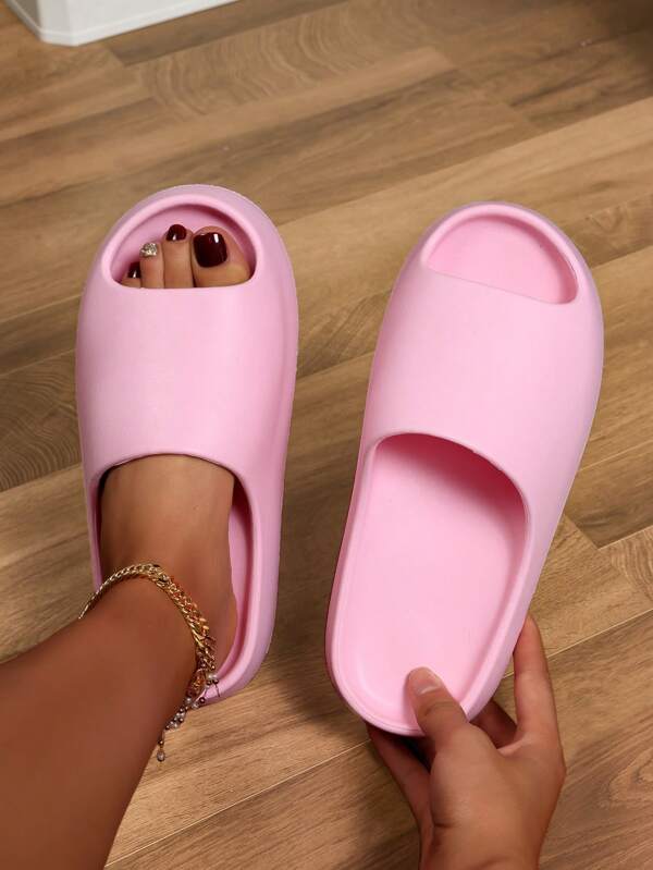 Damen Mode vielseitige EVA einfarbige minimalistische Sandalen mit dicker Sohle, bequeme weiche elastische leichte Hausschuhe geeignet für Zuhause, Lässig, Outdoor, Reisen, Strandurlaub, rosa Pantoffeln