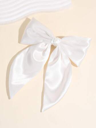 1pc Elegant White Satin Bow Hair Clip, Suitable For Daily Wear, Can Be Used As Hair Claw, Hair Pin, Hair Accessory, Suitable For School And Other Occasions, Head Accessories, Hair Accessories For Women