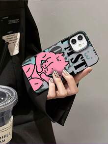 1pc Abs Puppy Fitness Muscle Pet Pattern Phone Case, Lychee Texture Phone Case, Anti-Slip And Anti-Fingerprint Phone Case, Suitable For All Models Of Apple Phones - 黑色 - 查看 4